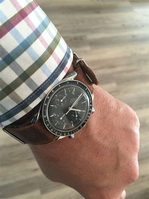 omega speedmaster leather band|omega speedmaster reduced nato strap.